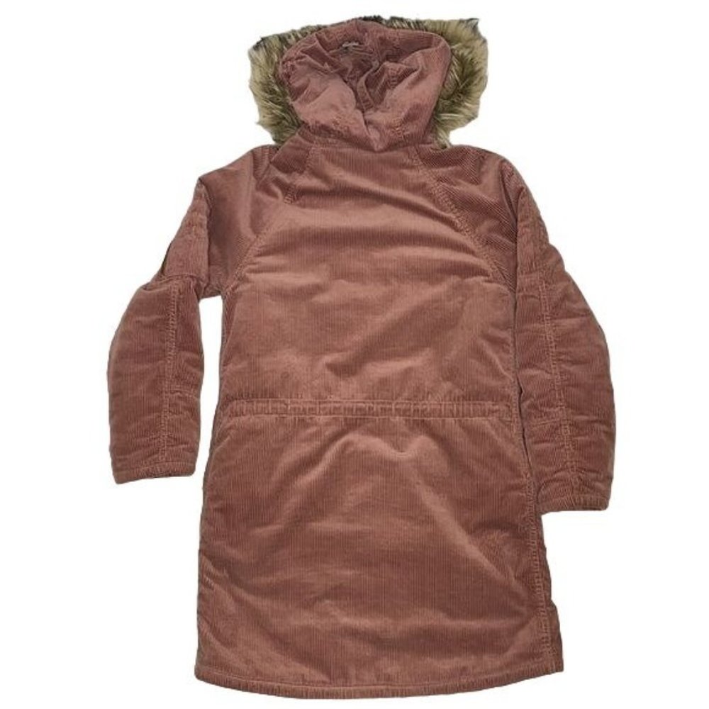 American Eagle Blush Pink Corduroy Faux Fur Hood Parka Jacket: Size XXS - Picture 2 of 13